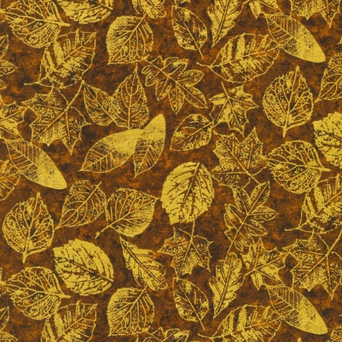 Shades Of The Season Fabric - Gold Leaves on Brown