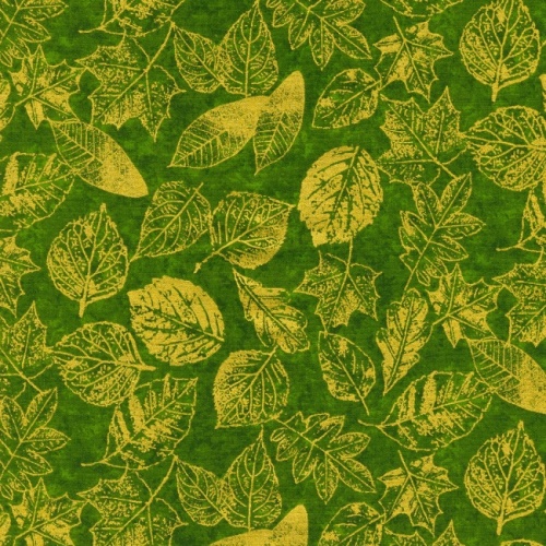 Shades Of The Season Fabric - Gold Leaves on Green