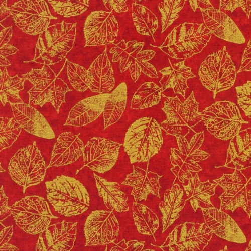 Shades Of The Season Fabric - Gold Leaves on Terracotta