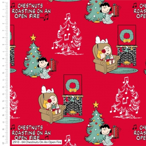 Snoopy Christmas Chestnuts On An Open Fire Fabric