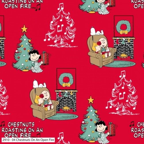 Snoopy Christmas Chestnuts On An Open Fire Fabric