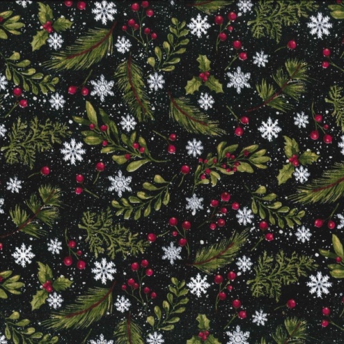 Snowflakes and Green Sprigs Fabric