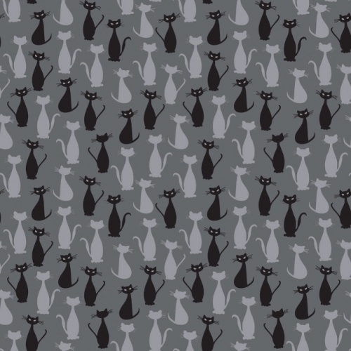 Spooky Hollow Cats Black Sparkle Fabric