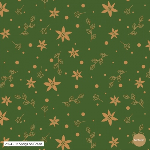 Classic Poinsettia - Sprigs on Green Christmas Fabric