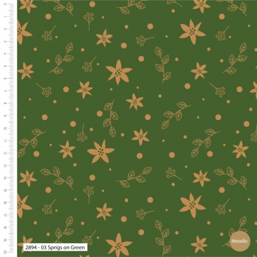 Classic Poinsettia - Sprigs on Green Christmas Fabric