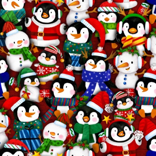 Penguin Paradise Cozy Penguin Stack Christmas Fabric - The Quilt Shop