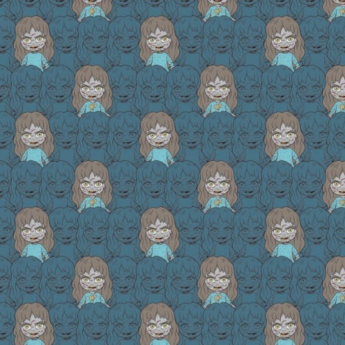 Teal Chibi Regan The Exorcist Halloween Fabric