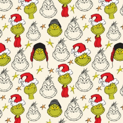Bright & Bold - The Grinch - Faces - Christmas Fabric