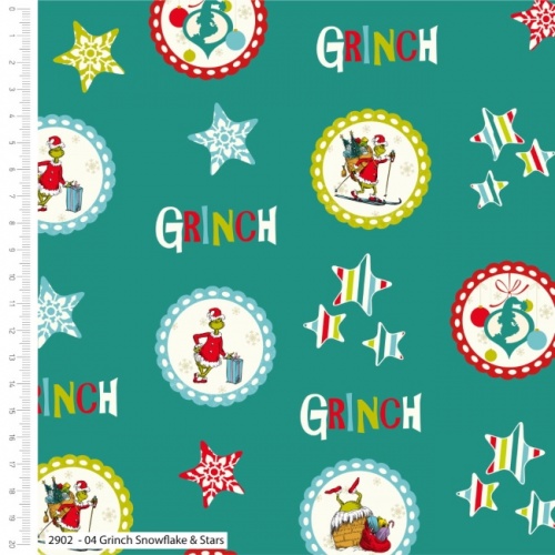 The Grinch Snowflakes and Stars Christmas Fabric