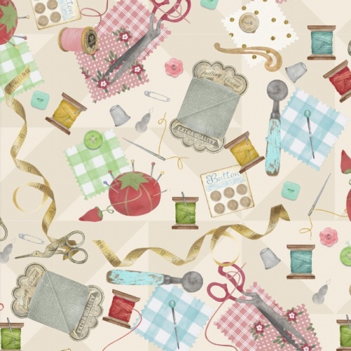 Tossed Notions Cream - Shop Hop Fabric - 3 Wishes