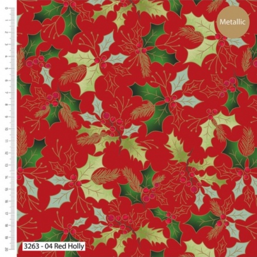 Traditional Holly - Red - Christmas Fabric