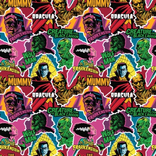 Classic Monsters Pop Collage Halloween Fabric