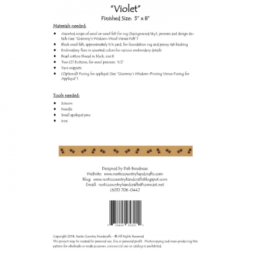 Violet Wool Applique - Mug Mat Pattern