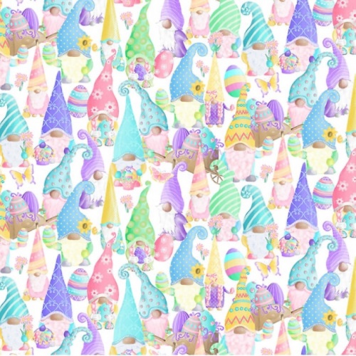 White Spring Gnomes Easter Fabric