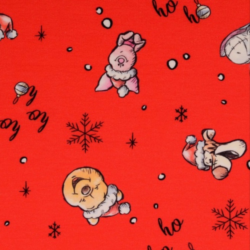 French Terry - Red Snowflakes Winnie the Pooh Fabric