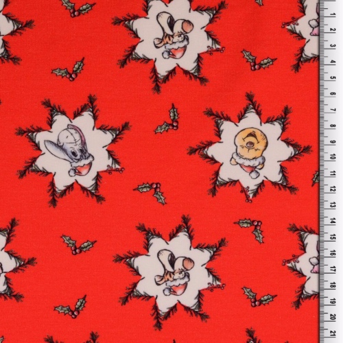 French Terry - Red Stars Winnie the Pooh Fabric