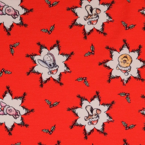 French Terry - Red Stars Winnie the Pooh Fabric