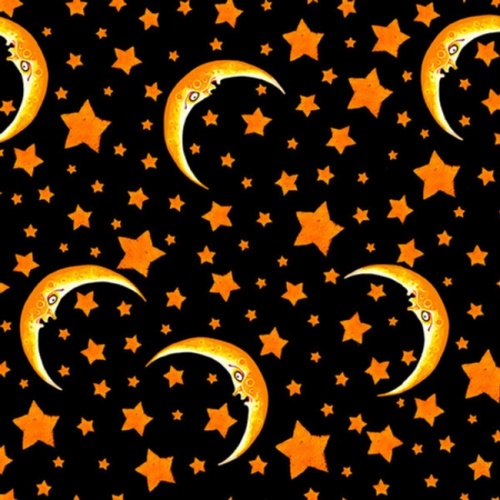 FB Witchful Thinking Black Moon and Stars Halloween Fabric