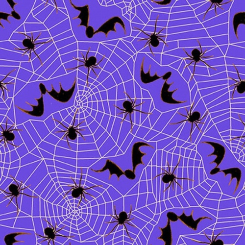 FB Witchful Thinking Purple Spiders, Spiderwebs with Bats Halloween Fabric